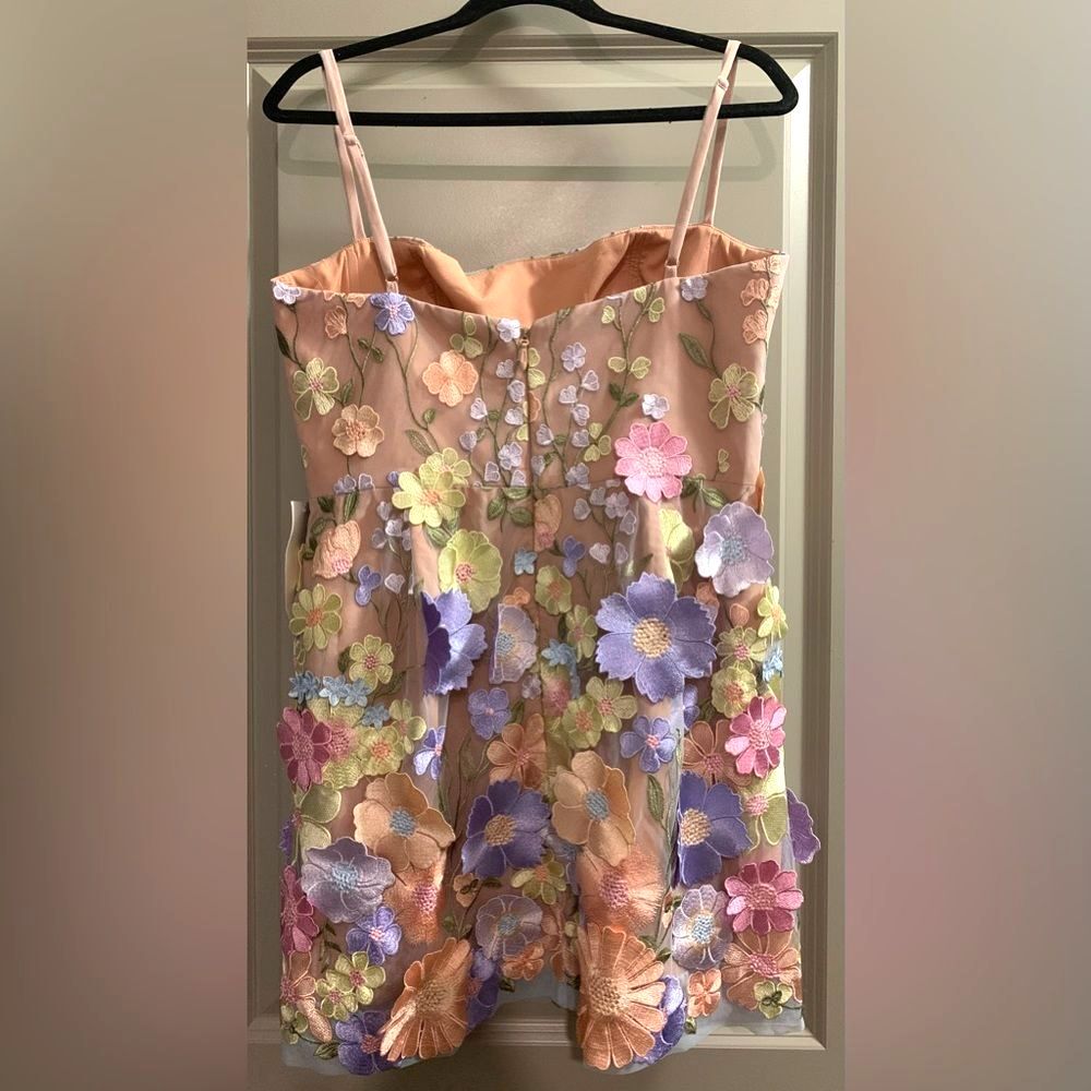 Helsi Hilma 3D Floral Appliqué Mesh Mini Dress Pastel Pink Lavender Nude Large - Picture 7 of 15